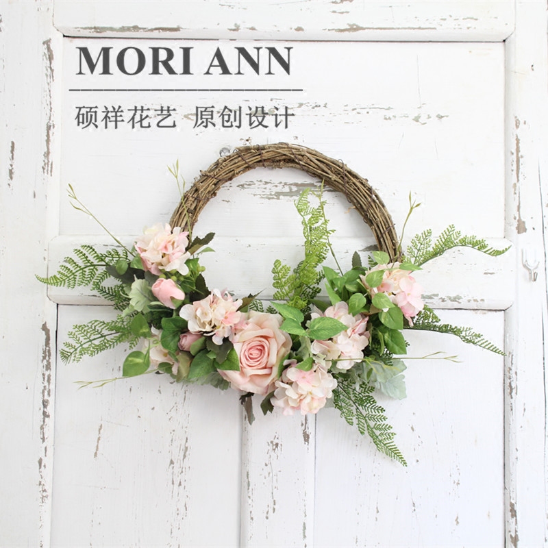 玫瑰绣球仿真花环假花婚礼装饰家居挂壁门饰墙饰花艺套装餐桌装饰