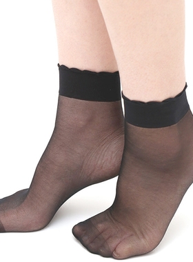 MANZI 2100 曼姿20D荷叶边黑色薄款短丝袜子女纯色短袜满3双包邮