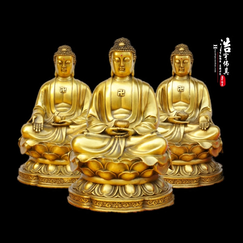 台湾祥狮纯铜佛像三宝佛本师释迦牟尼阿弥陀佛药师佛释尊世尊
