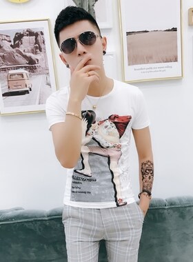 夏季修身短袖潮青年印花痞帅T恤