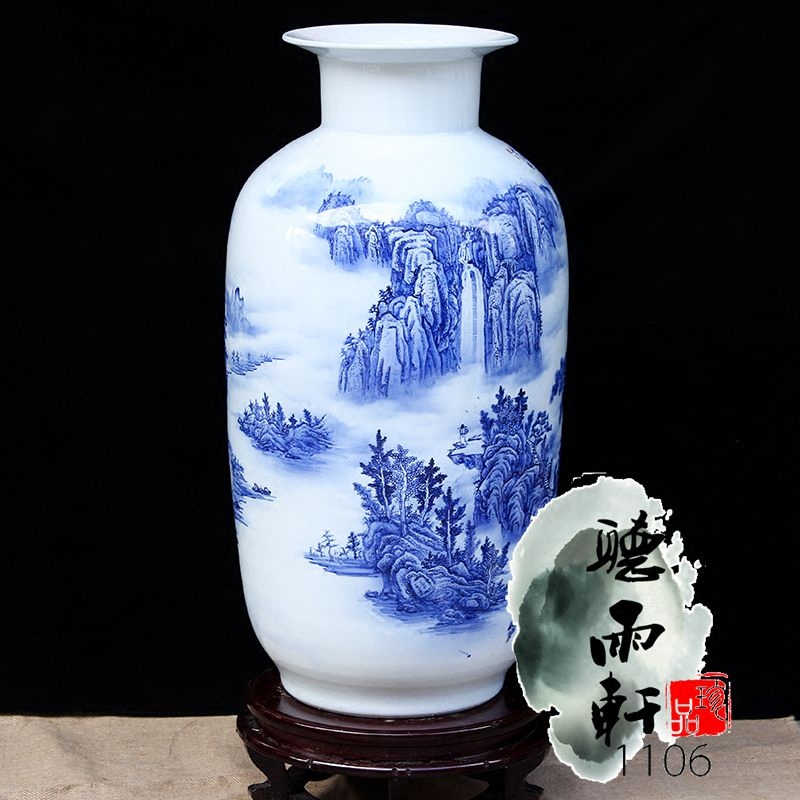 景德镇陶瓷花瓶大师吴文瀚手绘泉韵箭筒客厅摆件带收藏证书