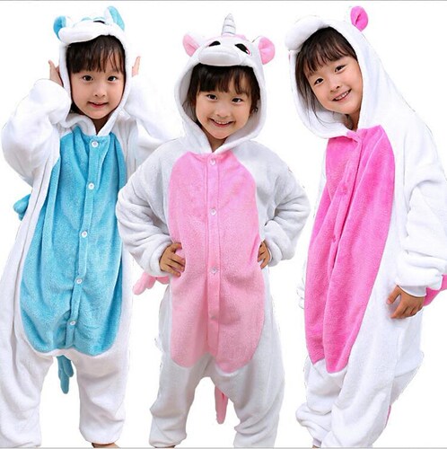 秋冬玫红可爱男女独角兽连体睡衣