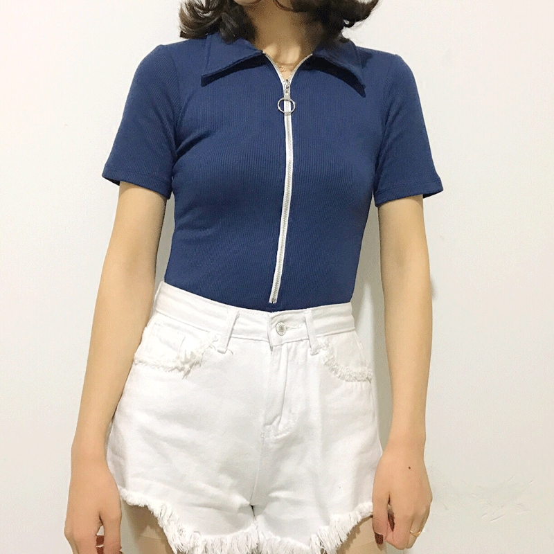 Dafei family zhixianshengs one-piece top that can be used as a swimsuit, lapel knitted Polo short sleeve T-shirt, female