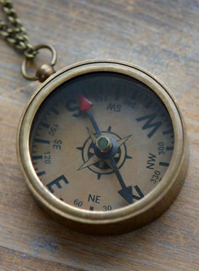 美国代购 Compass◇手作复古古铜色可工作航海指南针黄铜罗盘项链