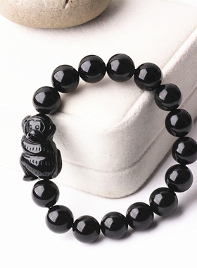 天然黑曜石猴子手链水晶猴子手串