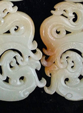 仿古龙镂空雕刻情侣礼品玉吊坠