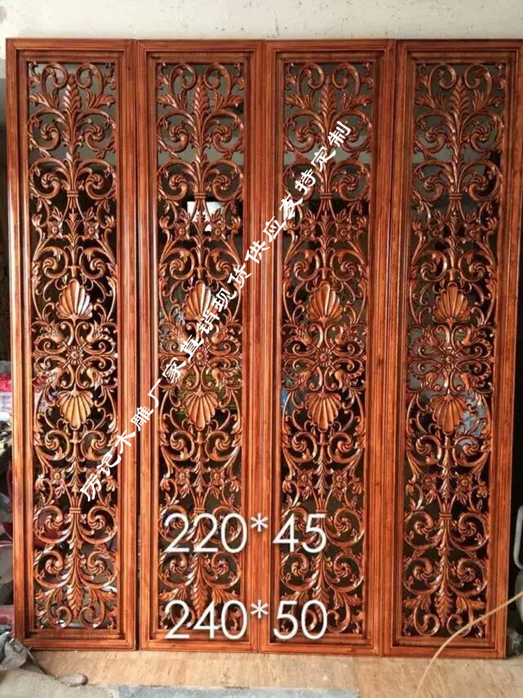 东阳木雕欧式木雕花板镂空雕刻 玄关隔断屏风 电视背景墙装饰现货