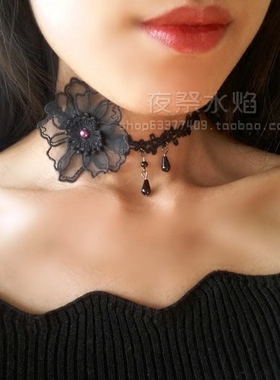欧美显白多层蕾丝花朵颈圈