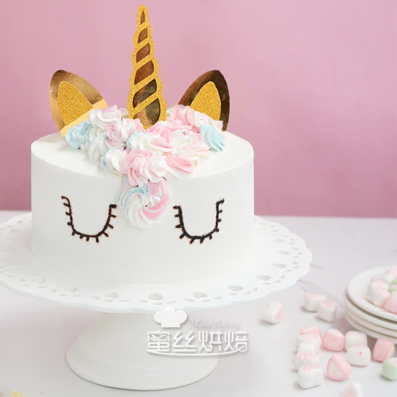 大号独角兽蛋糕装饰插牌 兽角耳朵插旗 宝宝生日派对装扮烘焙用品