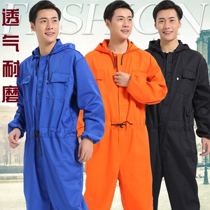 拓昇带帽连体工作服防尘防污服大码长袖男汽修工程服喷漆套装