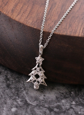 雪花纯银礼物圣诞树铃铛极细项链