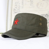 复古怀旧红五角星帽子男士 纯棉平顶帽军绿色遮阳鸭舌帽户外太阳帽