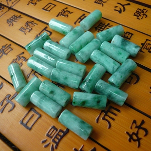 今石缘天然翡翠A货配件阳绿路路通 长管竹节圆柱勒子 DIY辅料材料
