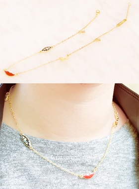 love韩国红色嘴唇眼睛短项链