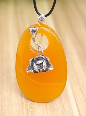 纯银复古时尚风玉石镶嵌项链坠