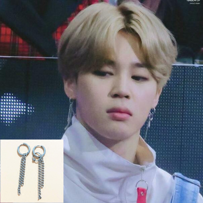(BTS同款)防弹少年团金泰亨朴智旻JIMIN双链条双圆圈圆珠耳环耳钉