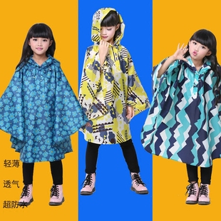 小学生外贸斗篷式 儿童雨衣女童韩版 雨披男童带书包位连体小孩防水