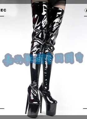 性感欧美黑色漆皮20CM烤漆防水台过膝大腿长靴 Y101