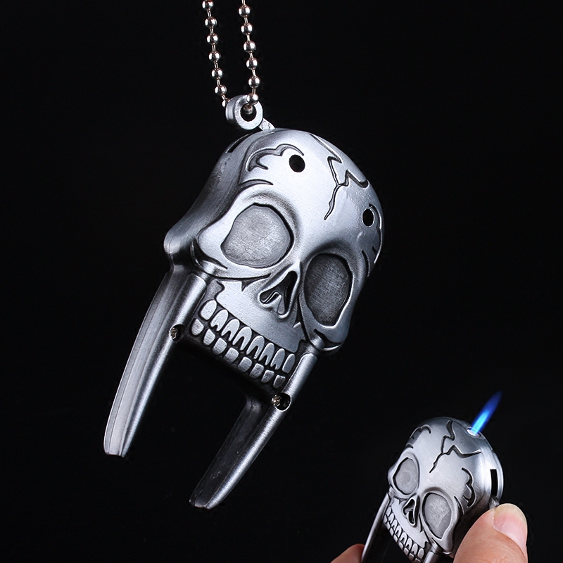 包邮ad-90创意炫酷个性骷髅钥匙挂件充气防风直冲打火机金属点烟