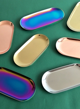 北欧风格黄铜金属色椭圆形托盘