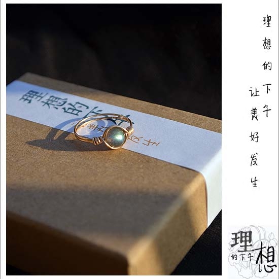 手工定制天然灰月光石 拉长石蓝光彩光99纯银戒指 戒圈尾戒 礼物