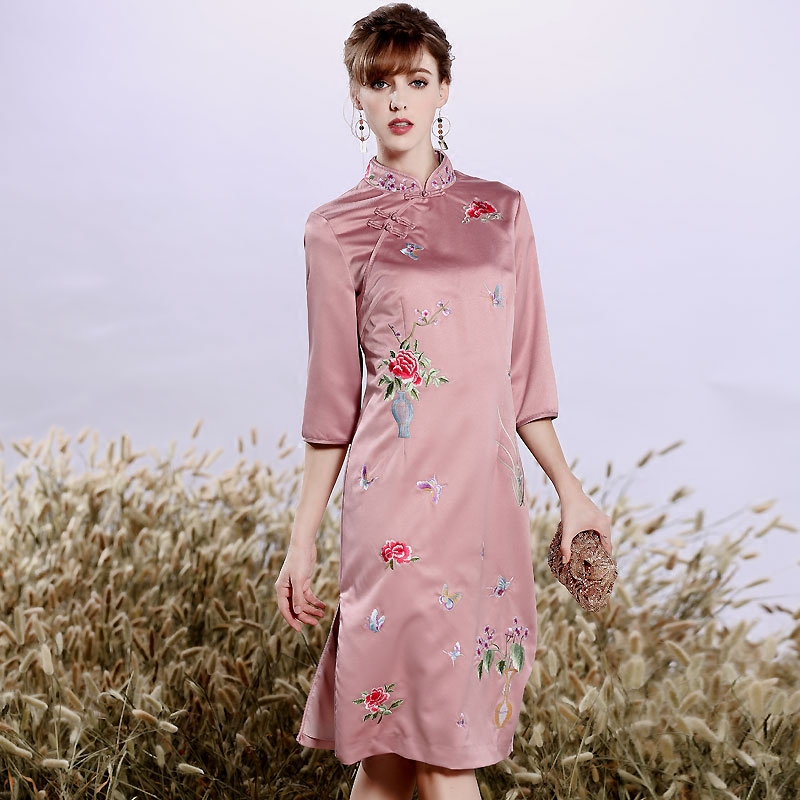 秋冬新款复古风刺绣修身显瘦旗袍