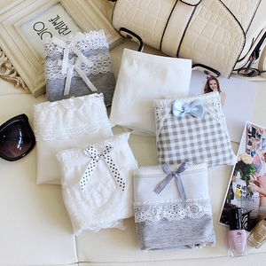 6条MZ纯棉内裤女学院风性感蕾丝少女学生纯色大码可爱低腰三角裤