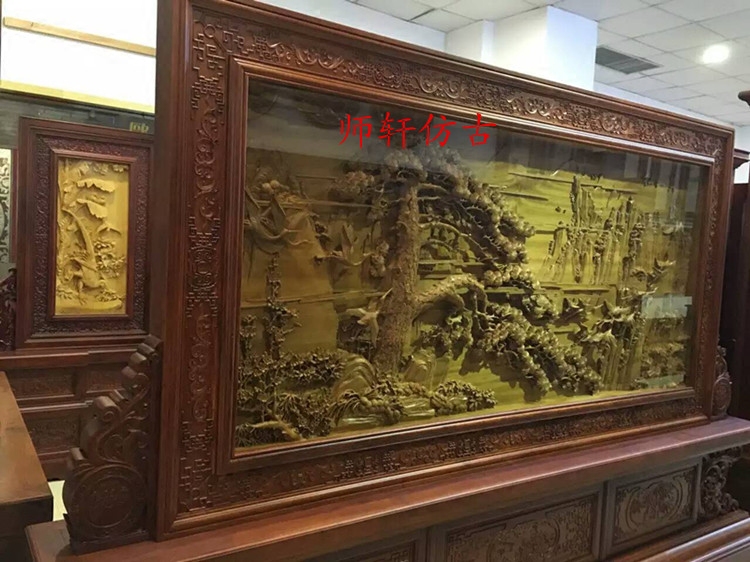 东阳木雕红木家具黄山松落地屏风刺猬紫檀座屏中式仿古高档玄关