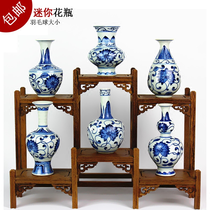 景德镇陶瓷器手绘青花瓷迷你小花瓶插家居客厅博古架摆件古典中式