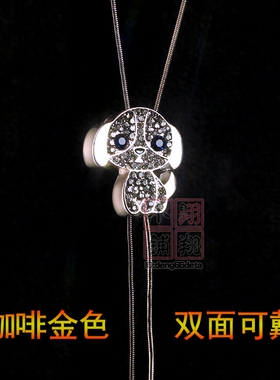 包邮韩版可爱双面佩戴小狗骨头长款毛衣链满钻可调节生肖狗年女款