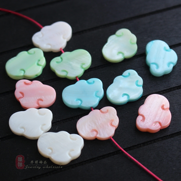 天然贝壳 13*18mm直孔双面雕刻贝壳云团云朵祥云挂件 diy饰品配件