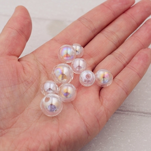 DIY耳饰项链饰品配件多尺寸 单孔双孔珠光彩透明玻璃球空心水晶球