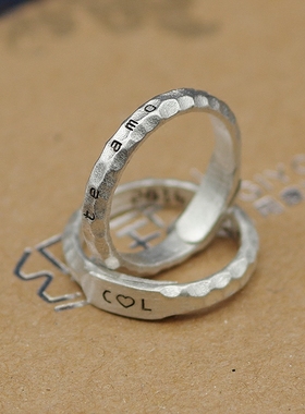 手工开口纯银戒指环定制刻字情侣