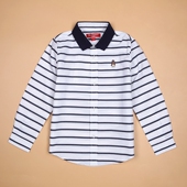 刺绣儿童衬衫 男童休闲衬衫 中大童2018新款 纯棉春夏装 条纹衬衣 长袖