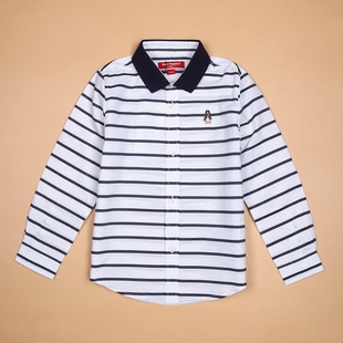 刺绣儿童衬衫 男童休闲衬衫 中大童2018新款 纯棉春夏装 条纹衬衣 长袖