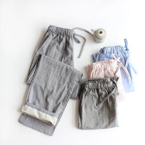 日式文艺范春秋季睡裤男女士情侣日系纯棉家居裤全棉纱布宽松长裤