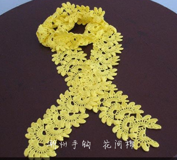 秋冬手工钩花针织凤尾花毛线围巾围脖