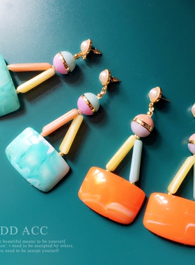 DD流砂系列 ins同款超美冰淇淋色系糖果色夸张撞色亚克力树脂耳环