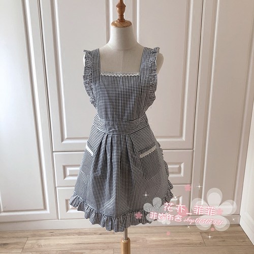 围裙韩版时尚包邮纯棉格子烘焙