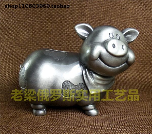 Z2特价俄罗斯锡金属存钱储蓄罐印花快乐猪大号古锡色可爱玩具厚重