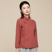 复古文艺手工盘扣斜襟棉布格子旗袍上衣 原创女装 玉想慢时光2 中式