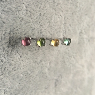 耳钉 S925纯银镀白金 彩虹糖豆 3MM迷你纯天然彩虹碧玺