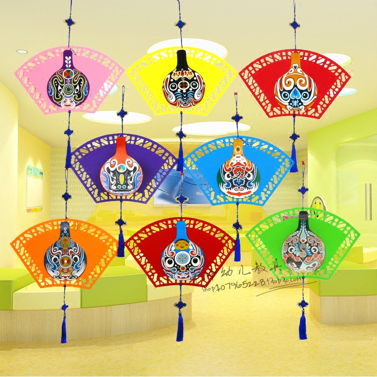 中国风扇形马勺吊饰 幼儿园创意脸谱走廊墙壁挂饰商场节日装饰品