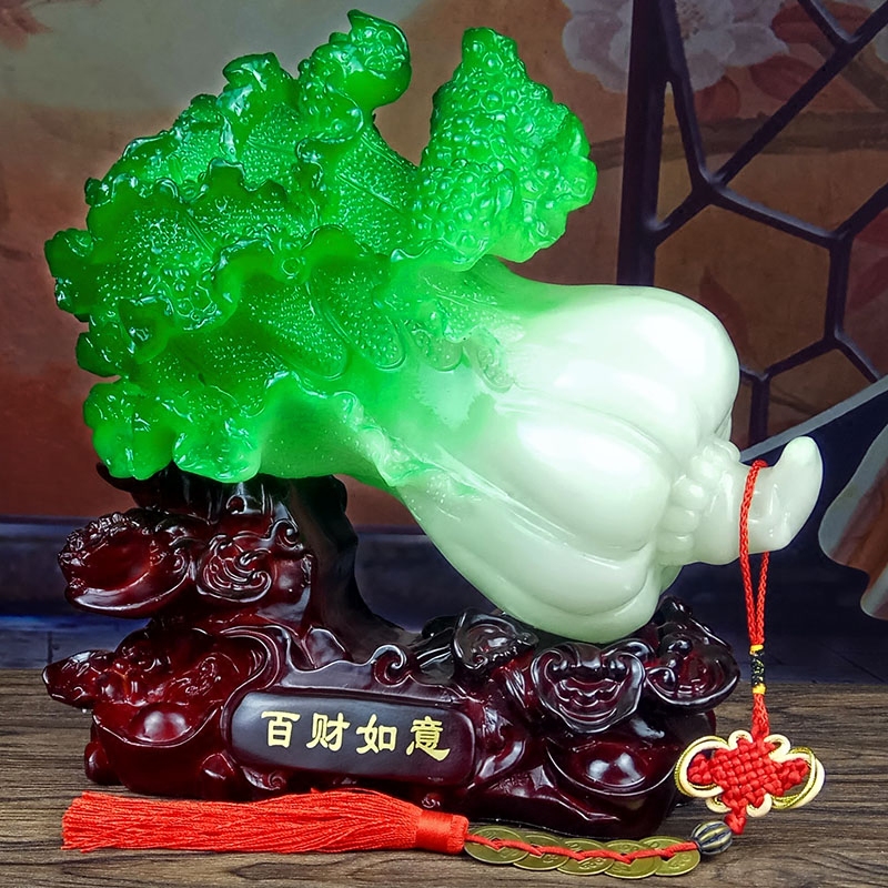 大号招财玉白菜摆件家居客厅酒柜装饰工艺品办公室桌店铺开业礼品