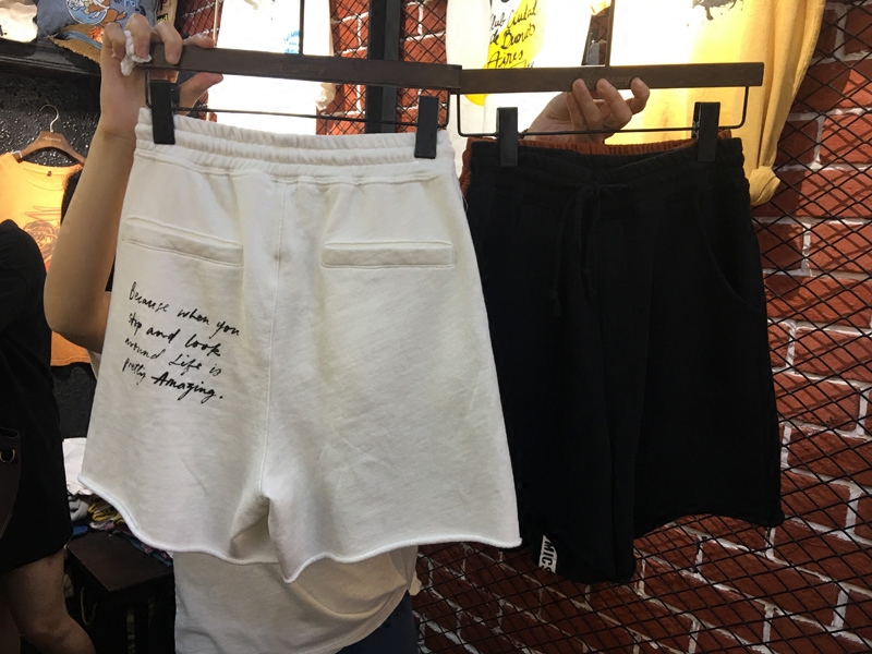 中裤毛边洗水工艺A字形短裤纯棉