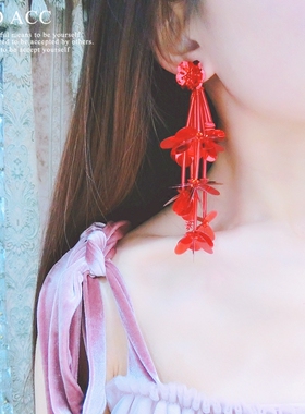 DD流砂系列/ 仙女款！手工超仙唯美亮片花瓣耳环长款夸张夏季耳坠