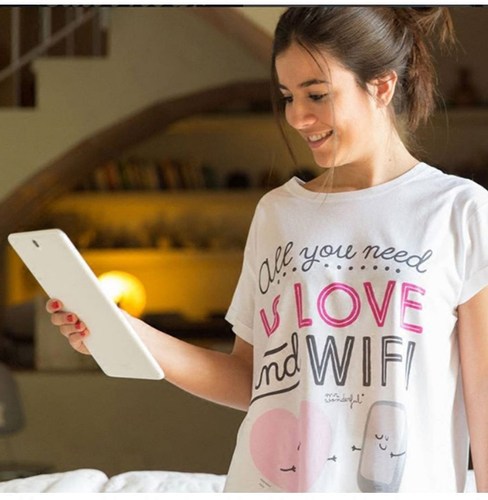 夏季薄款女家居服纯棉睡衣上装LOVEWiFi印花T恤棉可爱时尚可外穿