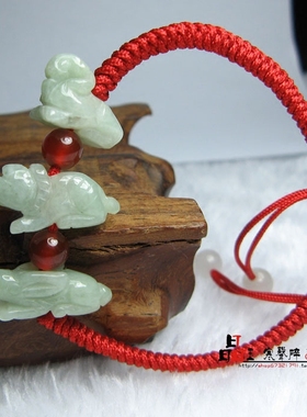 天然翡翠玉属猪人佩戴虎羊兔三合六合手机链红绳手链