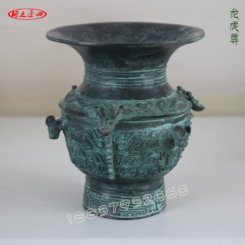仿古青铜器龙虎尊 浮雕酒器礼品摆件贺礼四羊方尊婚庆影视道具