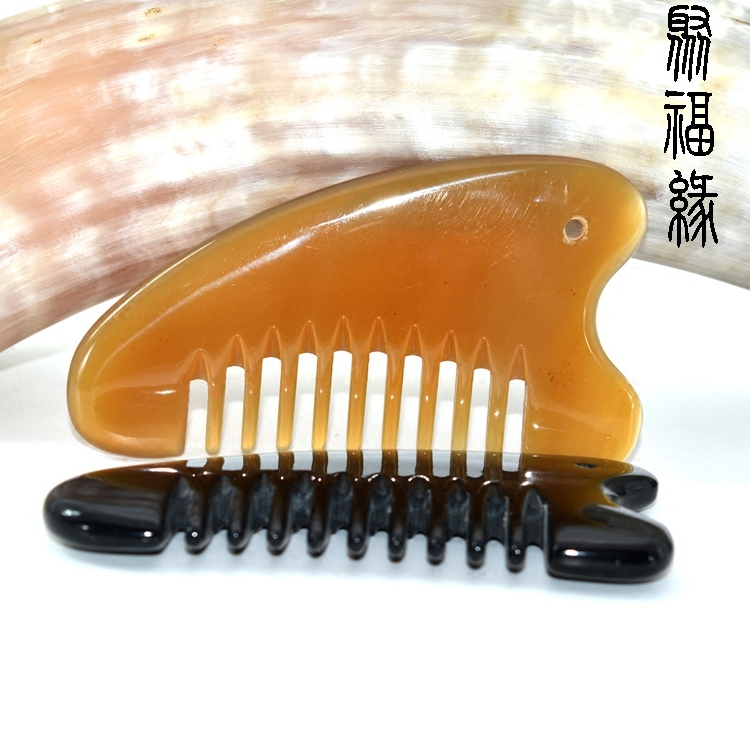 聚福缘加厚正宗天然白水牛角梳子头部按摩梳多功能用通经络保健梳